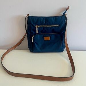 Roots Leather and Blue Nylon Crossbody Bag